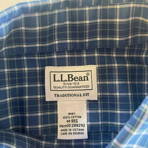 L.L. Bean Long Sleeve Button Up Shirt Cotton Blue Plaid Size Medium - Picture 7 of 7